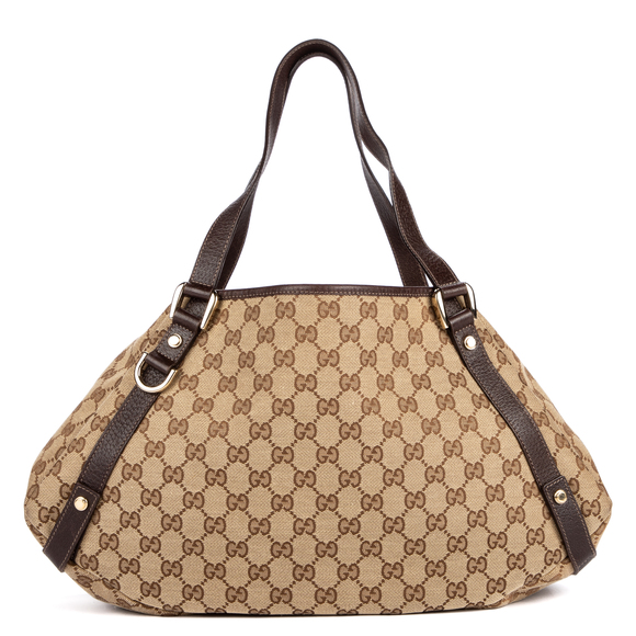 Gucci Abbey Hobo Diagonal in Beige/Dark Brown Monogrammed Canvas